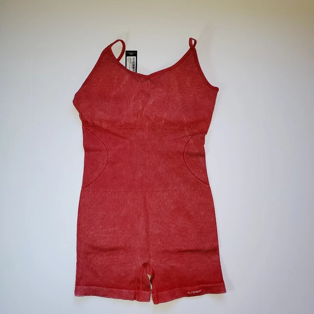 NWT PrettyLittleThing Red Acid Wash Seamless Gym Unitard Sz XXL